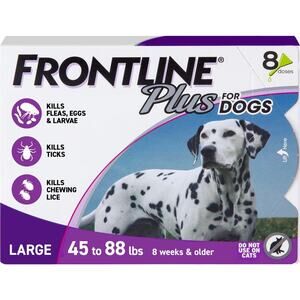 Frontline Plus Flea & Tick Spot Treatment for Large Dogs, 45-88 lbs, 8 Doses